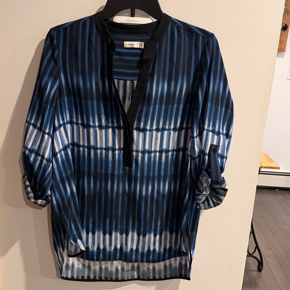 Vince Navy and White Striped Blouse